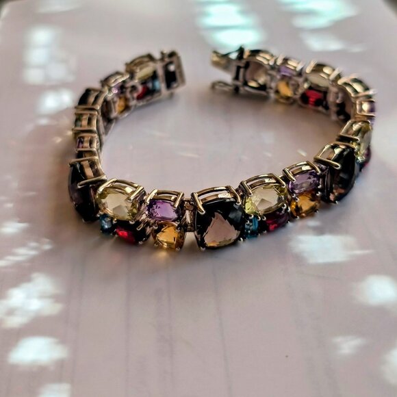 Michelle Albala Sterling Silver Multi Gem Stone Tennis Bracelete - Picture 1 of 3